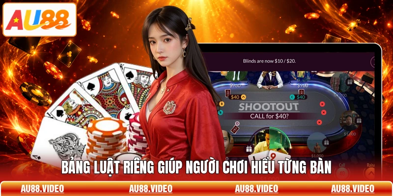 Bảng luật riêng giúp người chơi hiểu từng bàn